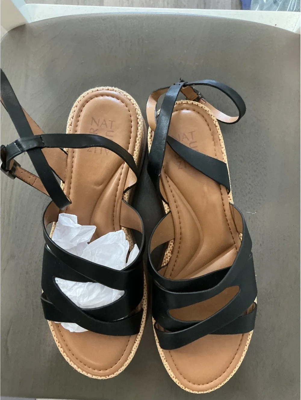 Womans Size 10 Naturalizer Riley Black Strappy Espadrille Wedge Sandal